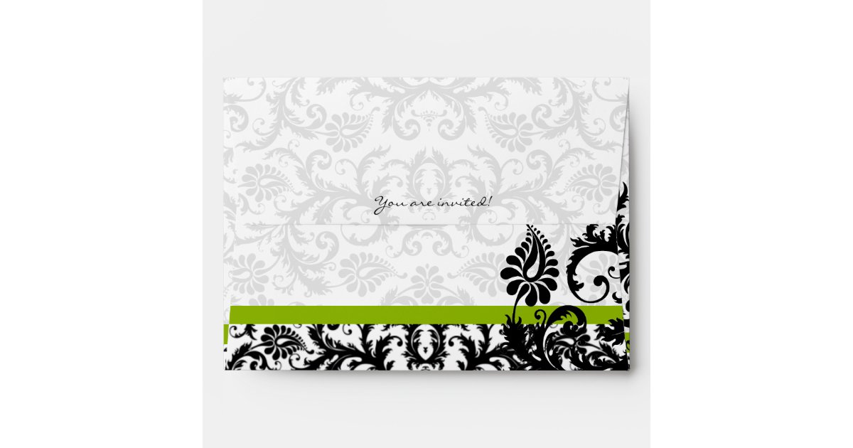 Apple Green Black Damask Wedding Envelopes Zazzle