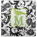 Apple Green & Black Monogram Vintage Bird Damask napkin