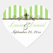 Apple Green, Brown, White Striped Wedding Sticker