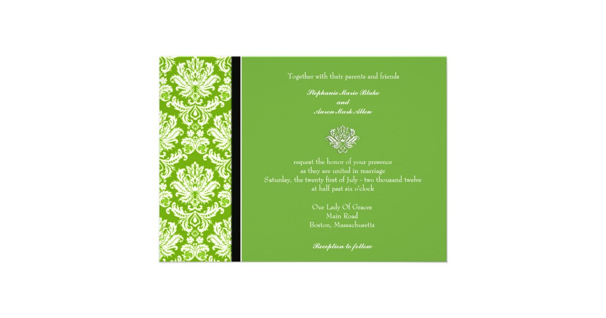 Apple Green Classic Damask Wedding Invitation