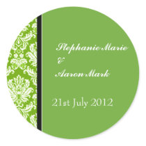 Apple Green Classic Damask Wedding Label Sticker