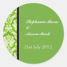 Apple Green Classic Damask Wedding Label Sticker