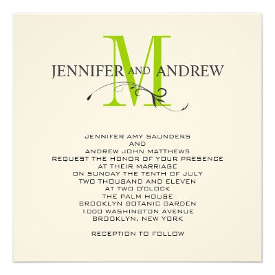 Apple Green Cream Monogram Wedding Invitation