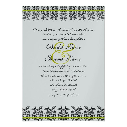 Apple Green Damask Borders Wedding Invitation 5" X 7" Invitation Card