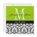 Apple Green Damask Monogram Wedding Invitation invitation