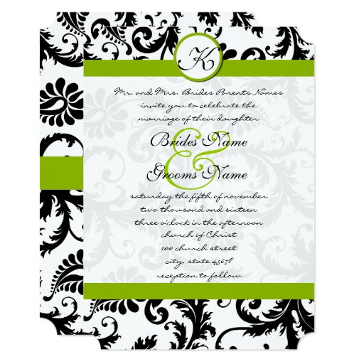 Apple Green Damask Monogram Wedding Invitation Zazzle