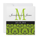 Apple Green Damask Monogram Wedding Invitation 3 invitation