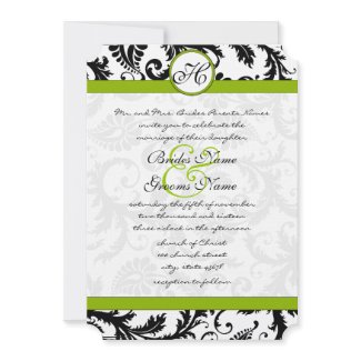 Apple Green Damask Swirls Wedding Invitation invitation
