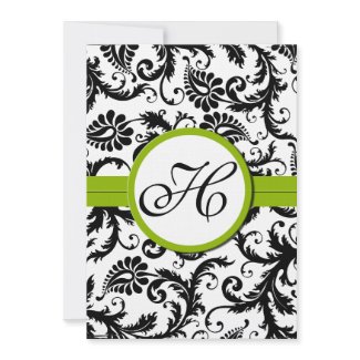 Apple Green Damask Swirls Wedding Invitation invitation