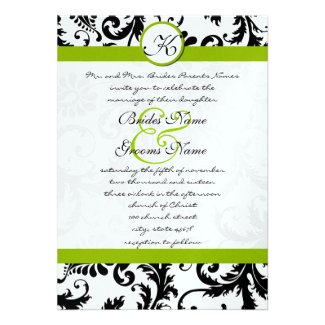 Apple Green Damask Swirls Wedding Invitation