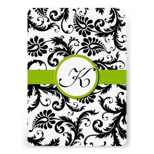 Apple Green Damask Swirls Wedding Invitation