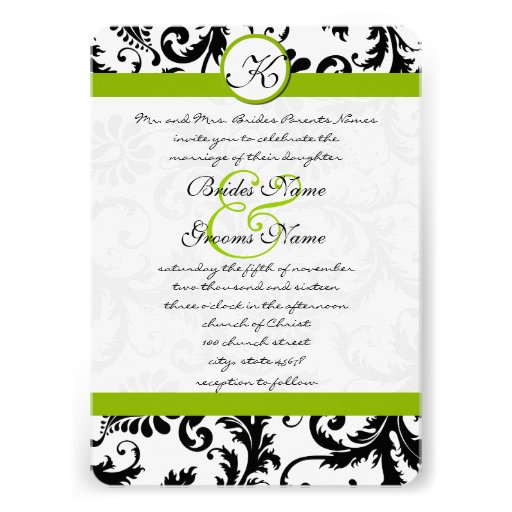 Apple Green Damask Swirls Wedding Invitation