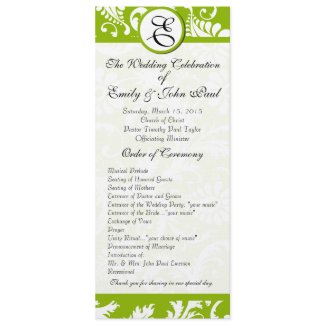 Apple Green Damask Swirls Wedding Program invitation