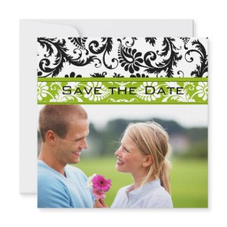 Apple Green Damask Swirls Wedding Save the Date invitation