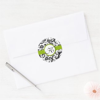 Apple Green Damask Vintage Floral Wedding Stickers sticker