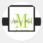 Apple Green Elegant Wedding Monograms Label Round Sticker