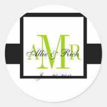 Apple Green Elegant Wedding Monograms Label Round Sticker
