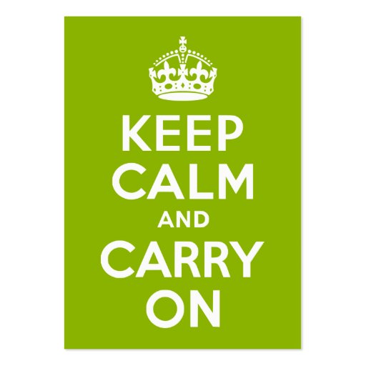 Apple Green Keep Calm and Carry On Business Card Template (front side)