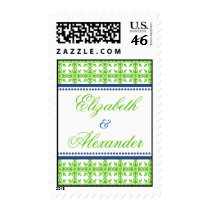 Apple green lace preppy custom wedding postage stamps