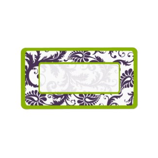 Apple Green & Lapis Purple Damask Dots label