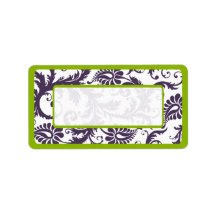 Apple Green & Lapis Purple Damask Dots Personalized Address Label