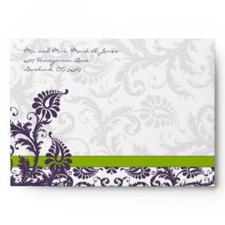 Apple Green Lapis Purple Damask Wedding Envelopes envelope