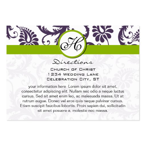 Apple Green Lapis Purple Damask Wedding Info Cards Business Card Templates (front side)