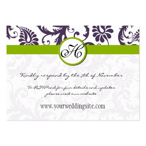 Apple Green Lapis Purple Damask Wedding Info Cards Business Card (front side)