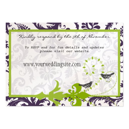 Apple Green Lapis Purple Damask Wedding Info Cards Business Card (front side)
