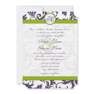 Apple Green Lapis Purple Damask Wedding Invitation invitation