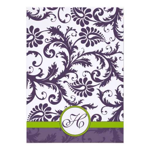Apple Green Lapis Purple Damask Wedding Invitation