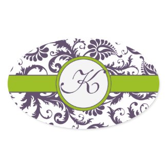 Apple Green & Lapis Purple Damask Wedding Stickers sticker