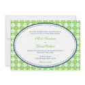 Apple green navy oval beaded preppy custom wedding invitation