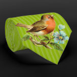 Apple Green Stripes  Vintage Bird Wedding Tie