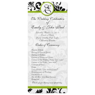 Apple Green Trim Black Damask Wedding Program invitation