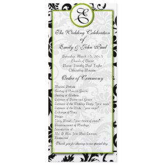 Apple Green Trim Black Damask Wedding Program invitation