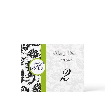 Apple Green Trim Damask Swirls Table Number Cards Post Cards by samack