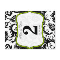 Apple Green Trim Damask Swirls Table Number Cards Postcards