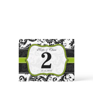 Apple Green Trim Damask Swirls Table Number Cards postcard