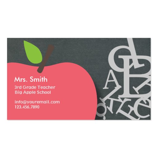 Apple & Letters Chalkboard School Teacher Business Card (front side)
