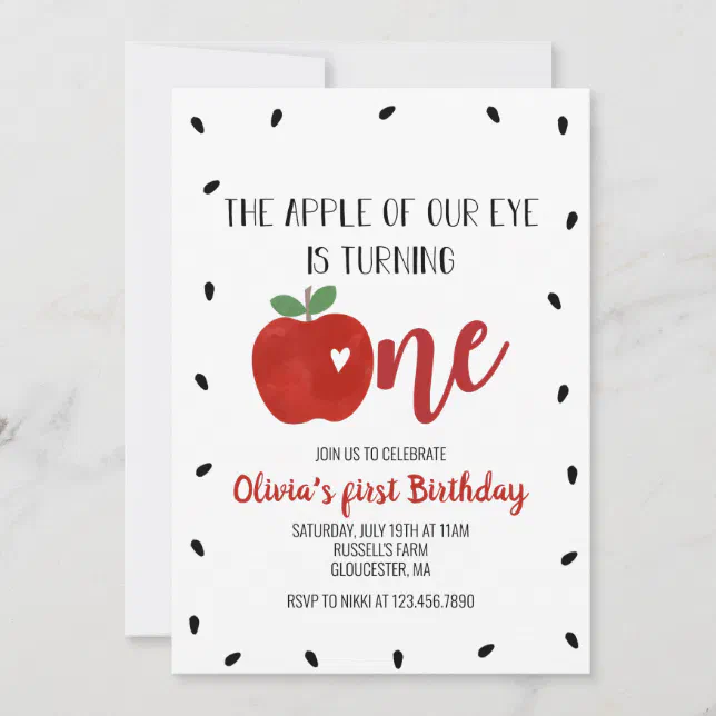 Apple Of Our Eye First Birthday Invitation Zazzle