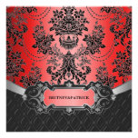 Apple Red & Black Damask Wedding Invitations
