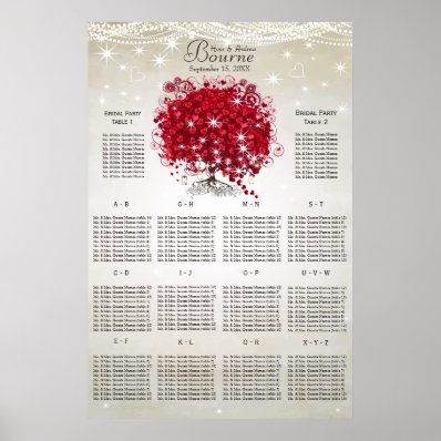 Apple Red Heart Leaf Tree Seating Chart Poster