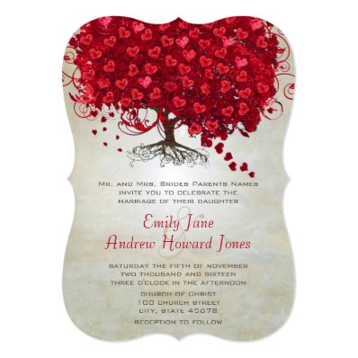 Apple Red Heart Leaf Tree Wedding Invites
