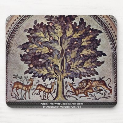 Apple Tree With Gazelles And Lions Mousepad by Artcollection
