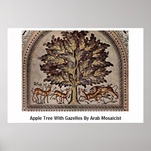 Apple Tree With Gazelles By Arab Mosaicist Posters