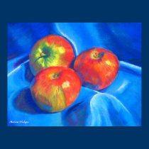 Apples on blue cloth poster posters