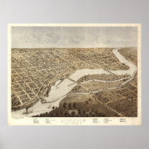 Appleton Wisconsin 1887 Antique Panoramic Map Print