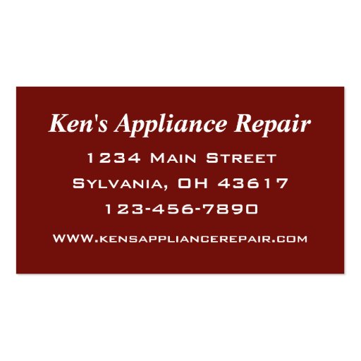 Appliance Repairman business card (back side)