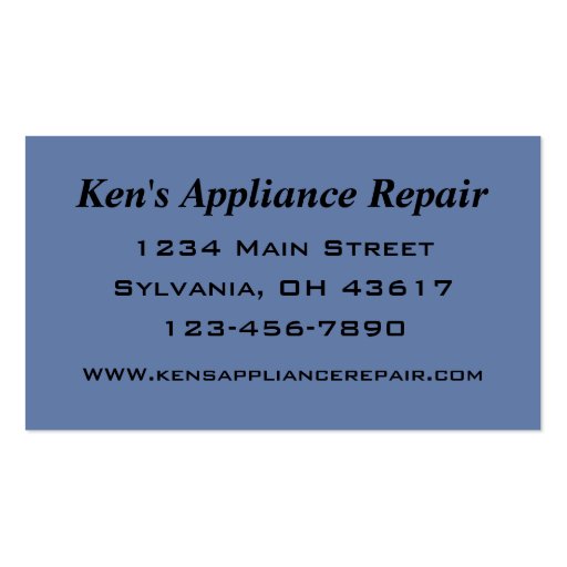 Appliance Repairman business card (back side)